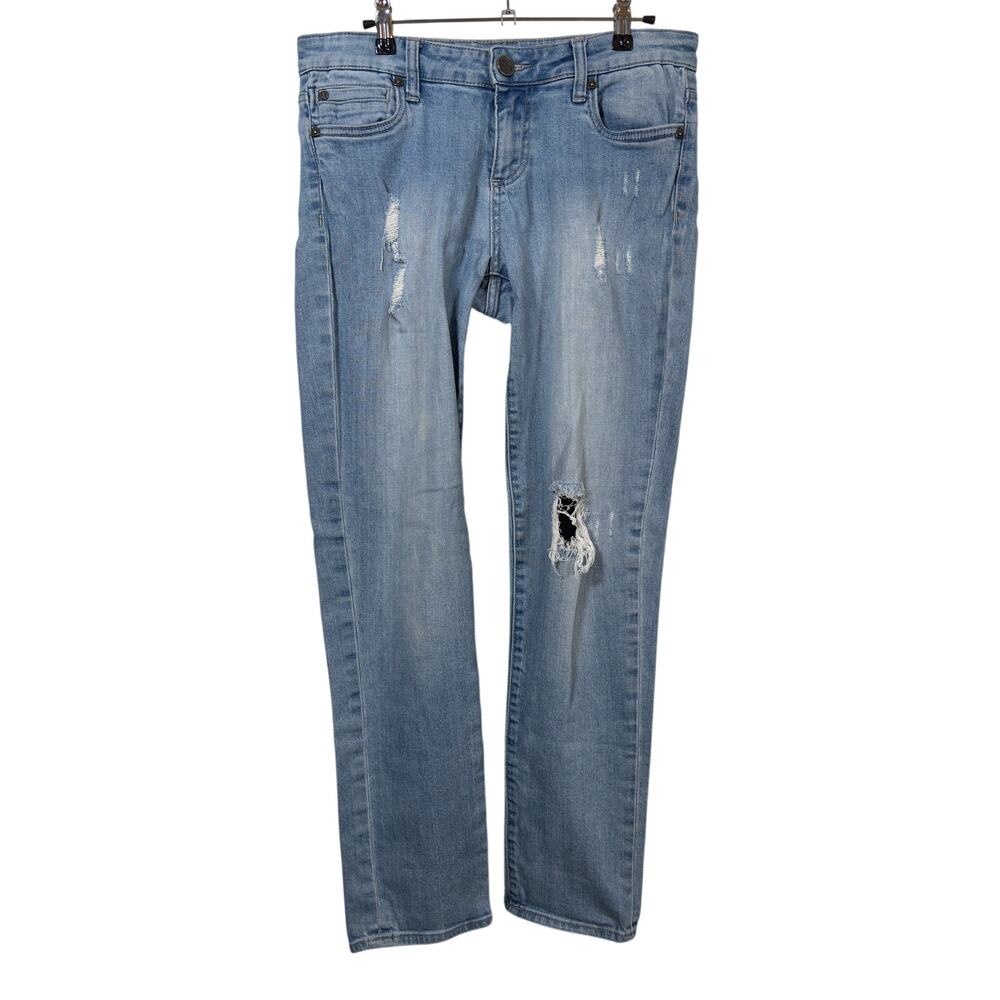 Kut from the Kloth Stevie Straight Jeans Womens 6 Light Blue Distressed Stretch